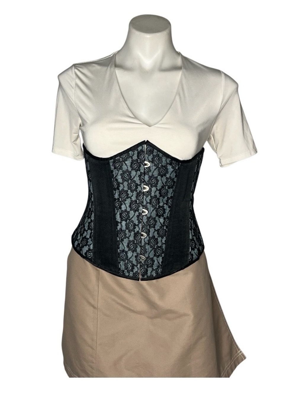 TIMELESS TRENDS Black Lace Underbust Corset Steel Boned Hourglass Size 32